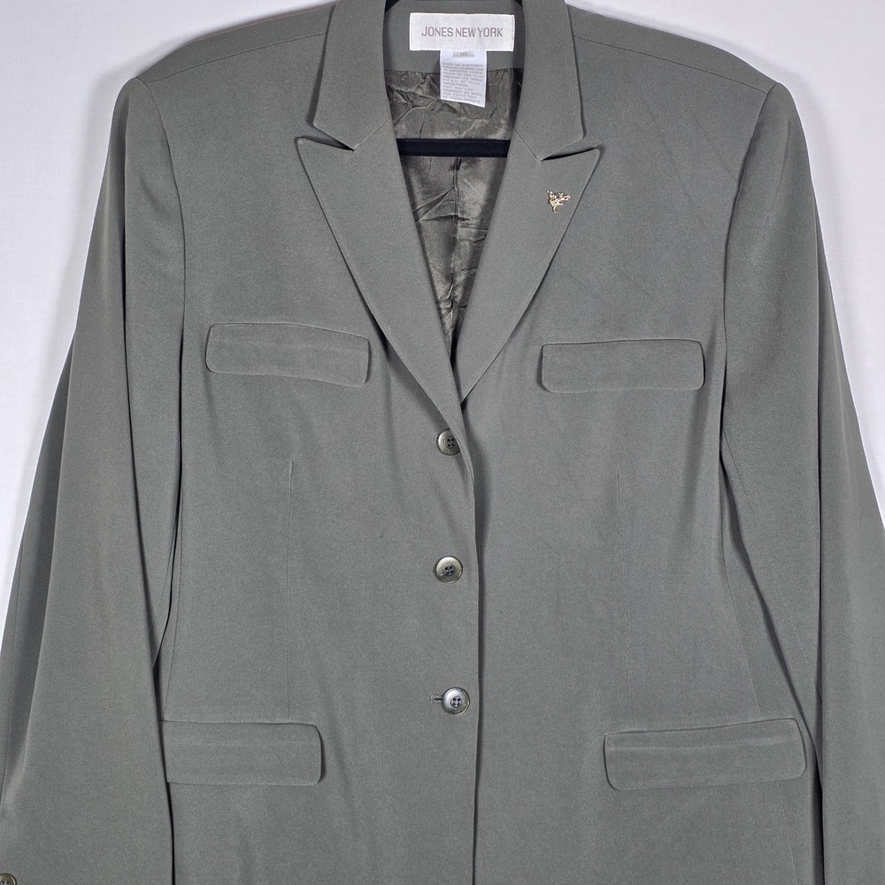 Vintage Jones New York Olive Green 4-Button Blazer Jacket Womens Size 16 90s